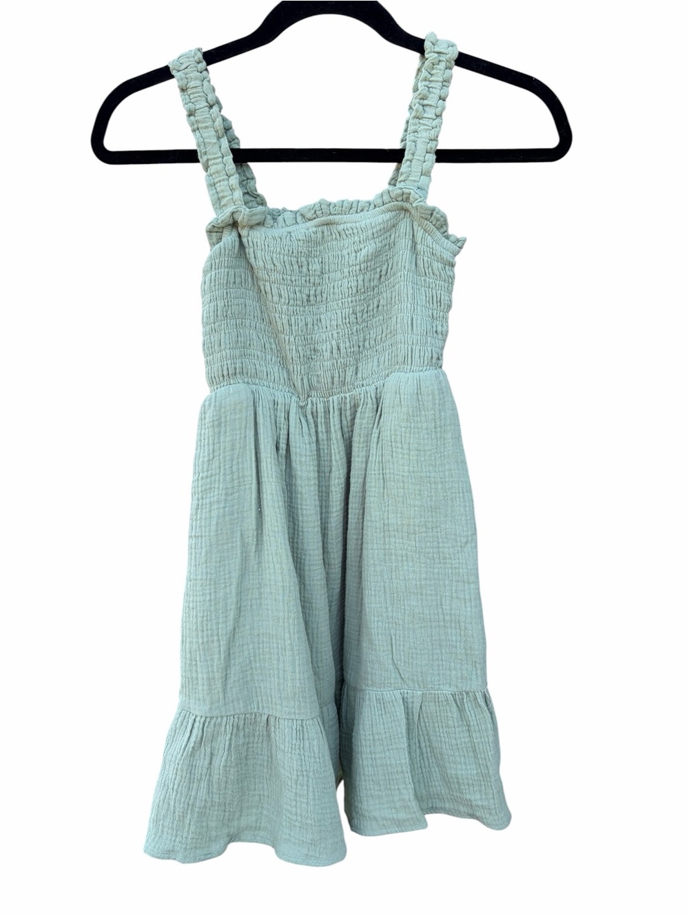 Girls Smocked Cotton Gauze Dress in Seafoam Green